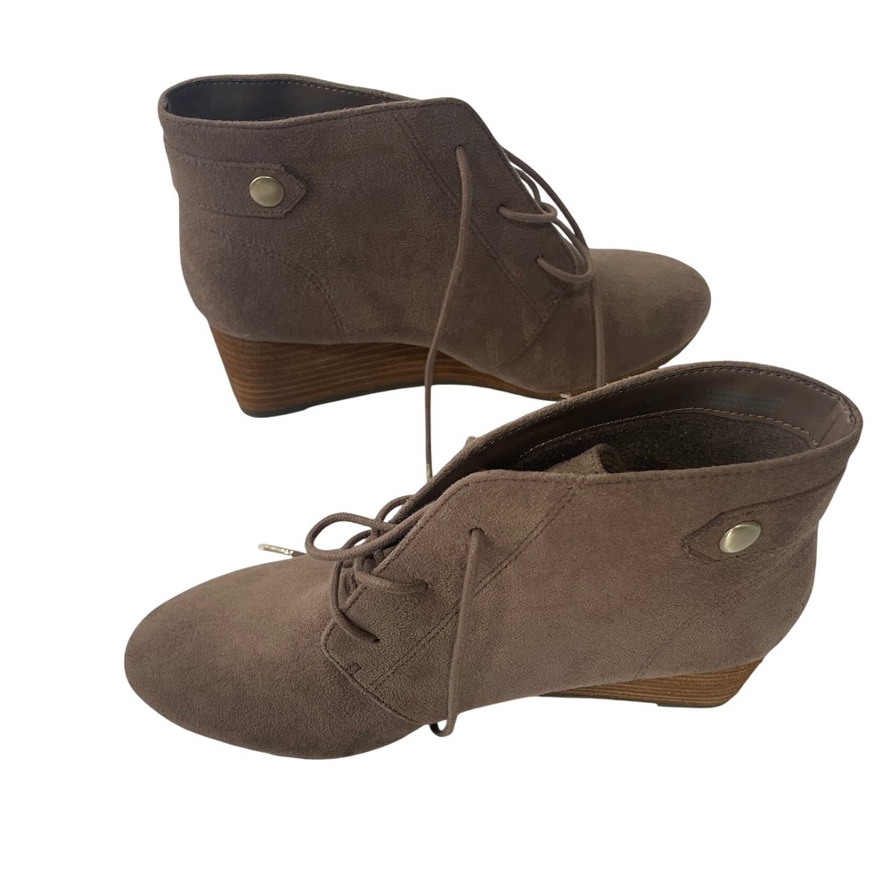 Dr Scholls Size 6 Taupe Brown Suede Wedge Lace Up Ankle Booties Fall A+ Cond